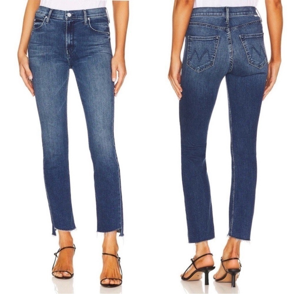 MOTHER Denim The Mid Rise Dazzler Ankle Step Fray Dark Wash Women Size 26 USA